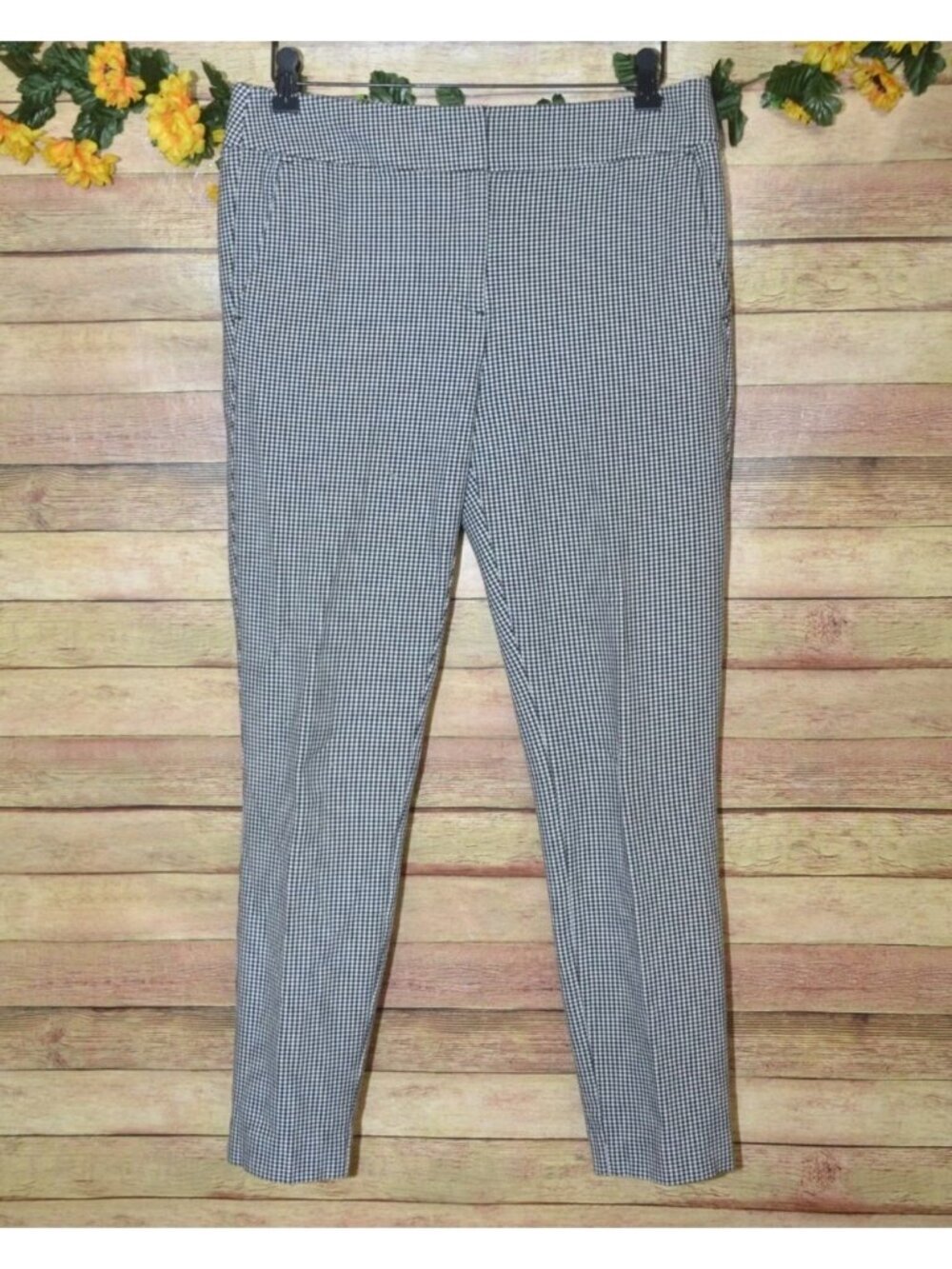LOFT Black & White Gingham Ankle Pants Trousers Size 6 Pockets Career Stretch
